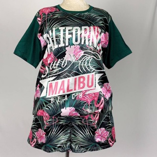 เซทเสื้อยืด &amp; กางเกงขาสั้นพิมพ์ลายด้านหน้าลาย California Malibu