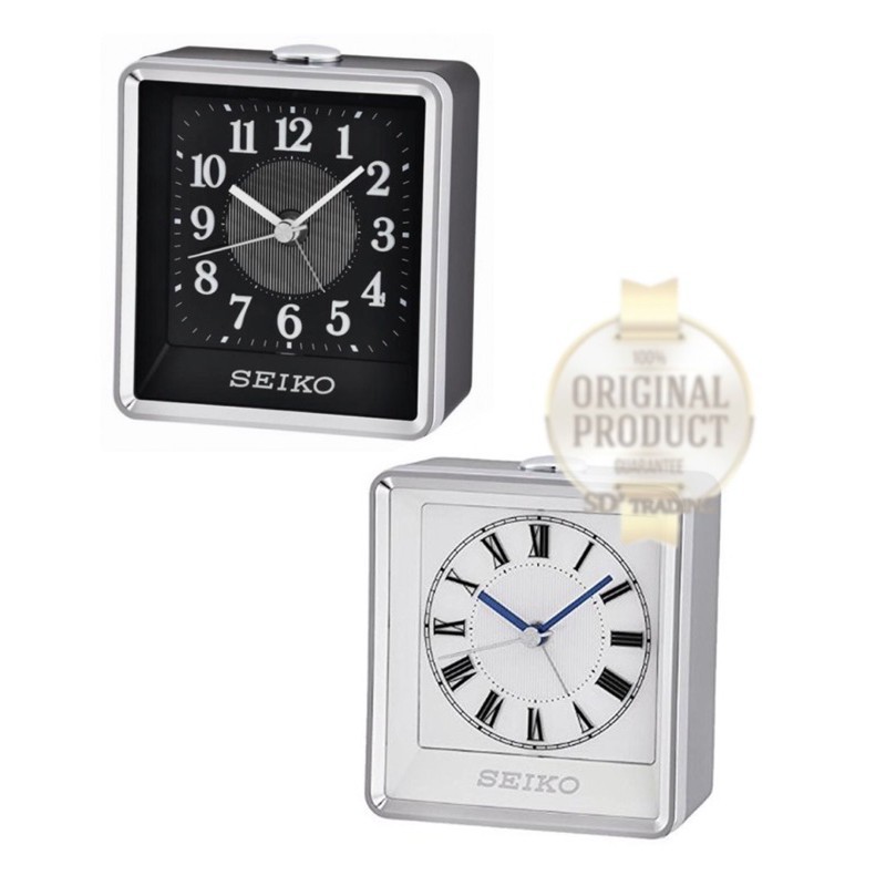 SEIKO Quiet Sweep (Snooze)นาฬิกาปลุก รุ่น QHE142S/K - สีบอร์นเงิน/สีเงินหน้าดำ