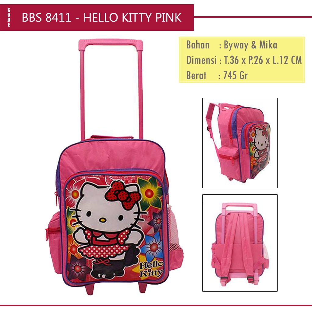 Hello Kitty Trolley Bag for Girls / Hello Kitty Pink Elementary School Backpack for Girls BBS-8411