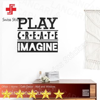 สติกเกอร์ติดผนัง ลาย Play Create Kids Room สีดํา สําหรับตกแต่งบ้าน