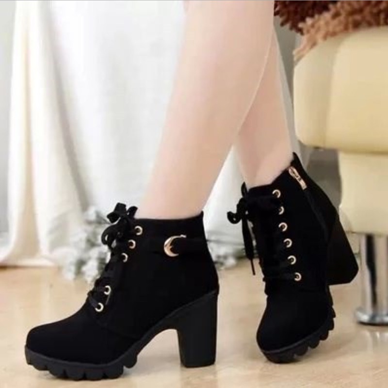 พร้อมส่งจ้า สุภาพสตรี รองเท้าบู๊ทมาร์ติน ส้นกลาง ซิปข้าง สไตล์ไฮเอนด์ สไตล์อังกฤษ คุณภาพดี size35-42