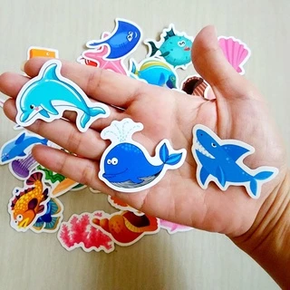 สติ๊กเกอร์ สัตว์น้ำ ใต้ทะเล ฉลาม ปลา ติดแน่น กันน้ำ ติดขวดน้ำ ของเล่น (50 ชิ้น) sea animal sticker