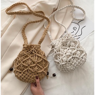 กระเป๋าสาน Rope bucket straw bag  กระเป๋าสะพายข้าง