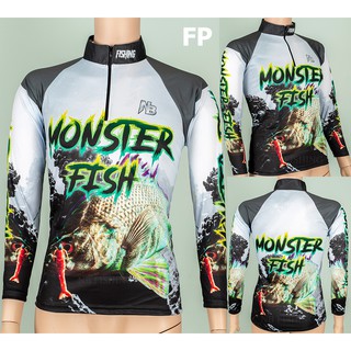 เสื้อตกปลา,ปั่นจักรยาน FP Monster Fish ผ้า Polyester ป้องกันแสง UV