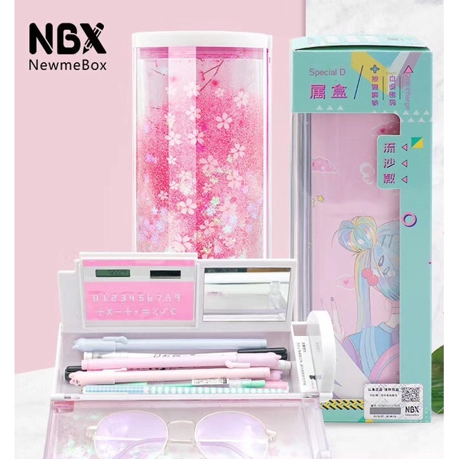 ♨ Combination lock pencil case nbx quicksand stationery box female multifunctional cylindrical