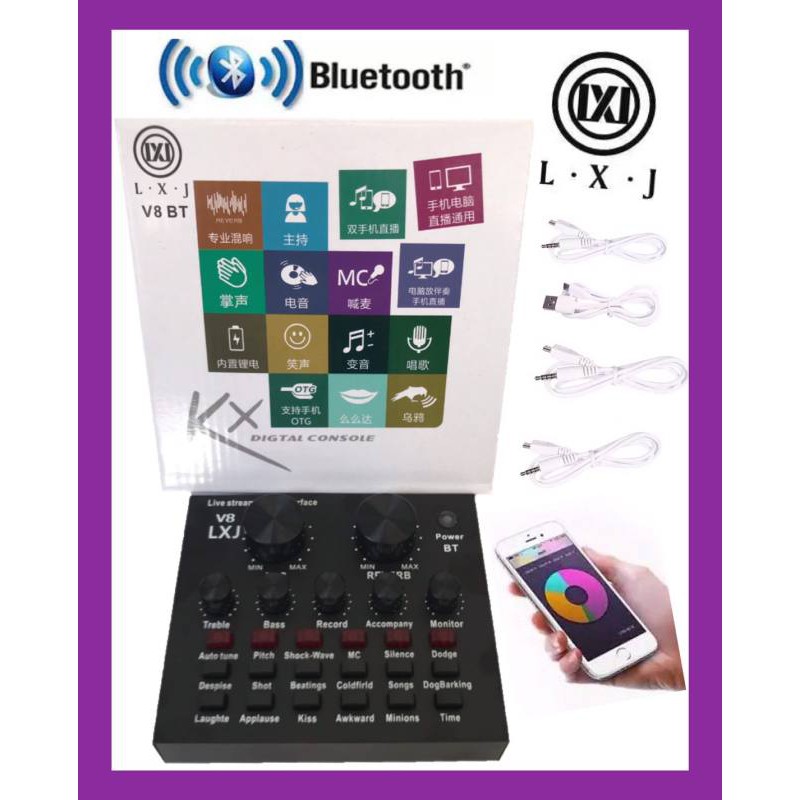 LXJ V8 BT USB เสียงชุดหูฟังไมโครโฟน Webcast สดการ์ดเสียงสำหรับโทรศัพท์ มี Bluetooth(LXJ V8BT)