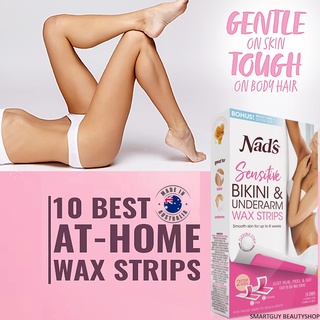 Nads Hair Removal Sensitive Bikini &amp; Underarm Wax Strips 24Strips ผลิตภัณฑ์กำจัดขนบริเวณจุดซ่อนเร้นสูตรอ่อนโยน