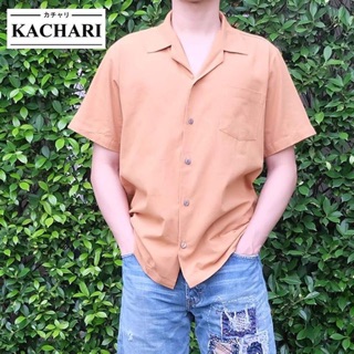 🔥ส่งฟรี EMS🔥KACHARI เสื้อลินิน สีน้ำตาล ทรงฮาวาย กระดุมกะลา 🌿ใส่ได้ทั้งชาย-หญิง