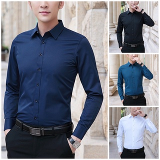 ( M ~ 5 XL) เสื้อเชิ้ตแขนยาวสีด ําสไตล์เกาหลีสําหรับผู้ชาย