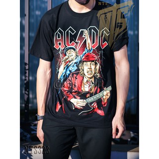 เสื้อยืดผ้าฝ้ายพรีเมี่ยม  323 AC DC Rock n Roll เสิ้อยืดดำ เสื้อยืดชาวร็อค เสื้อวง New Type System  Rock brand Sz