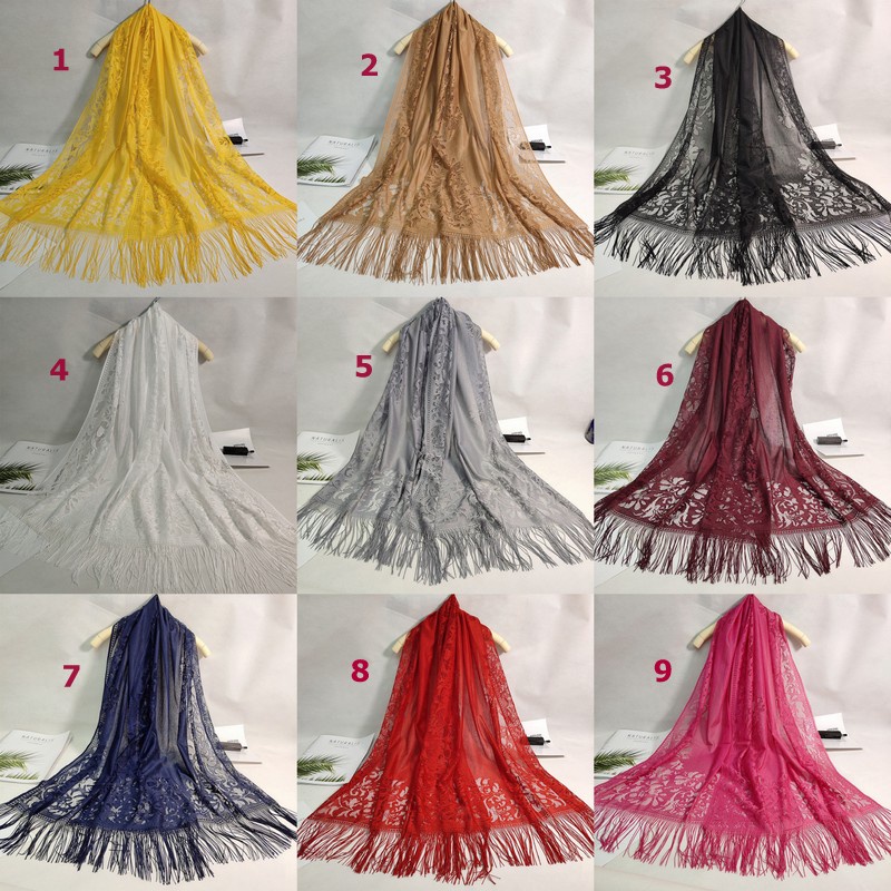 ลูกไม้ผ้าพันคอไหมสุภาพสตรีสีบริสุทธิ์กลวง ผ้าแจ็คการ์ด พู่ผ้าพันคอผ้าคลุมไหล่ในร่มเดินทางครีมกันแดดผ้าพันคอยาวผู้หญิงผ้าคลุมไหล่