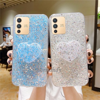 เคสโทรศัพท์ Fashion Case for VIVO V23 V23E Y76 5G Y21T 2022 New Phone Case Flash Diamond Casing with Love Stand Silicagel Soft Cover VivoV23 5G เคส