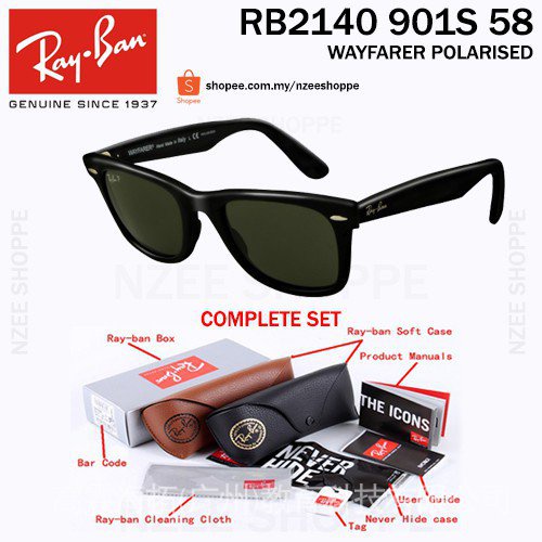 Rayban Wayfarer ของแท้ แว่นกันแดด Ferrari Ray-Ban RB2140 901-S/58 pA7R