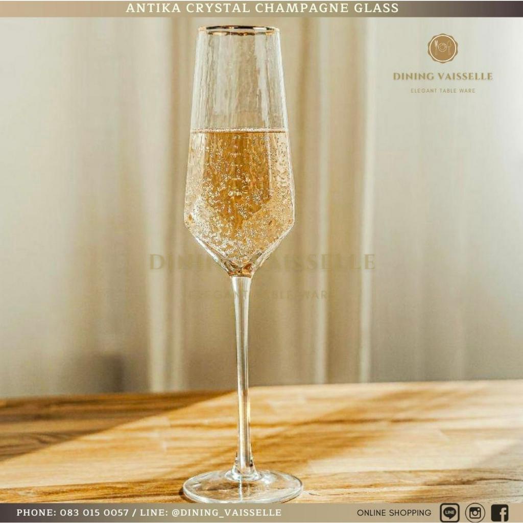 แก้วแชมเปญ ขอบทอง หรูหรา Antika Crystal Champagne Glass with Gold rim อุปกรณ์บนโต๊ะอาหาร