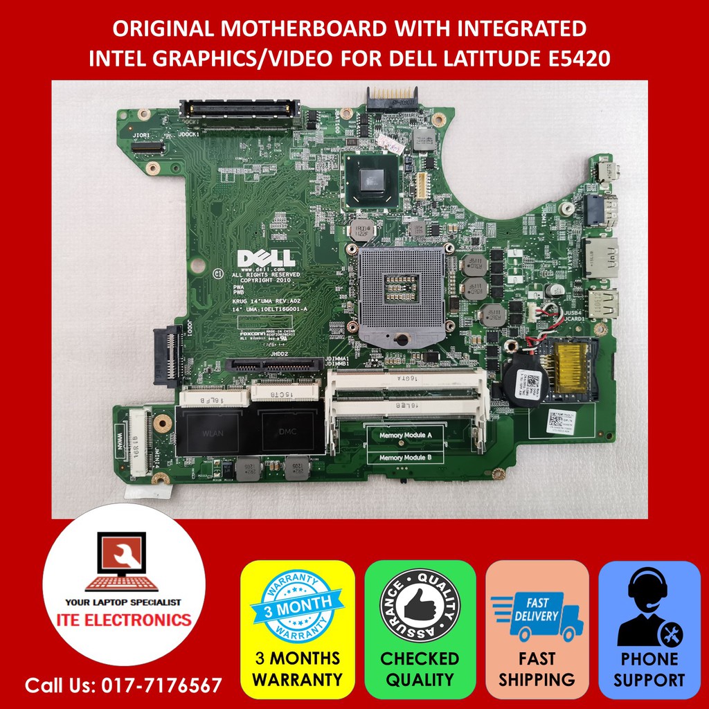 DELL LATITUDE E5420 MOTHERBOARD พร้อมกราฟิก INTEL/VIDEO 006X7M 01T9GY 0651YY (REFURBISHED)