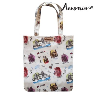 Anusarin by New Morning กระเป๋าTote Bagลาย London ผ้าแคนวาสเคลือบ pvc กันน้ำ