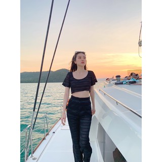 newlooksbkk TSSP05  “Blue voyage crochet set” เซ็ทเสื้อครอป มาคู่กับกางเกงขายาว ผ้าถักลายสวยแพง มี 3 สีน๊าา