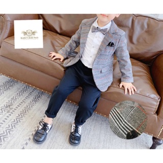 Jacket suit for boy เสื้อสูท ลำลอง สีเทา ลายตาราง น่ารัก ใส่ได้หลายโอกาส ทรงเข้ารูป ขนาด 7, 9, 11, 13, 15, 17 (2-10 ปี)