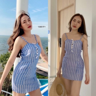 J13951 Dress เดรสสายเดี่ยวสานอกลายริ้ว