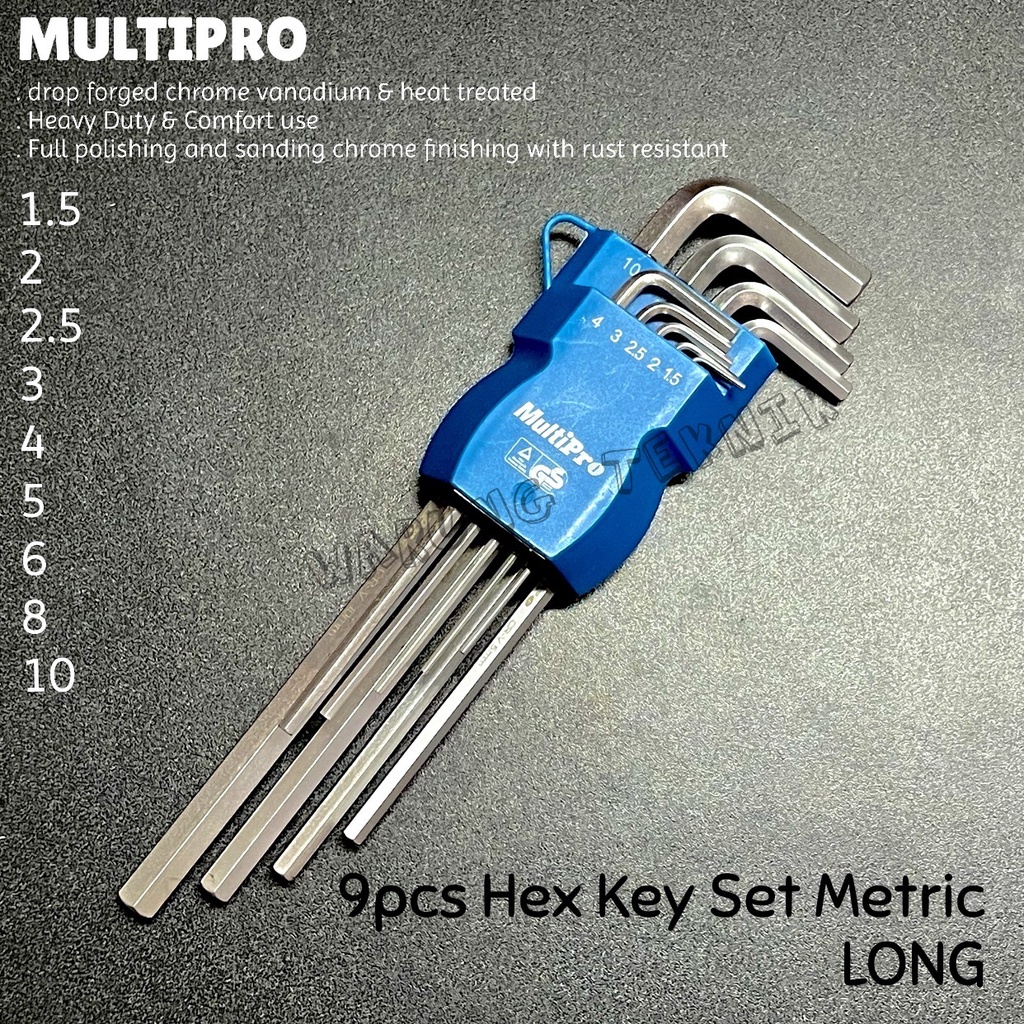 MULTIPRO 9 ชิ้น HEX KEY SET ยาวพิเศษ FLAT BALL POINT L KEY SET LONG METRIC