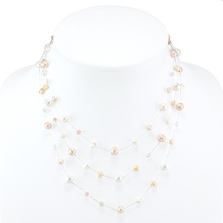 Suvani Jewelry - Silk Thread and Cultured Freshwater Pearl Clear Crystal สร้อยมุก สีชมพูอ่อน ยาว 18 - 20 นิ้ว