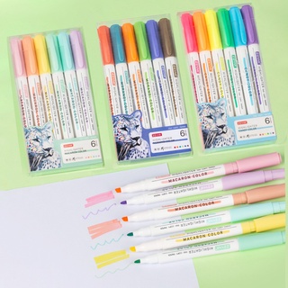 6 ชิ้น/เซ็ต Double Head ปากกาเน้นข้อความ ปากกาเน้นข้อความ ชุด Macaroon Color Marker ปากกา ปากกาสี โรงเรียน Stationery