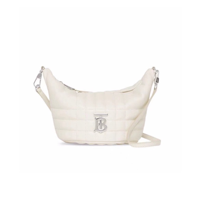 ASCE｜Burberry Lola Silver Buckle Tb White Leather Lunch Box Bag Shoulder Bag