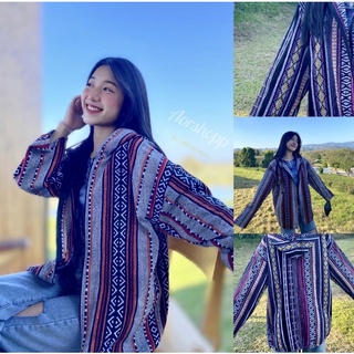 เสื้อคลุมผ้าเมืองผ้าพิมพ์ คลุมหมวก เสื้อคลุมกันหนาว เสื้อคลุมหมวก ผ้าฝ้ายผ้าพื้นเมือง ผ้านากา