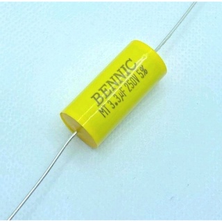 Capacitor ยี่ห้อ BENNIC หางหนู สีเหลือง ค่า 3.3uF 250V.