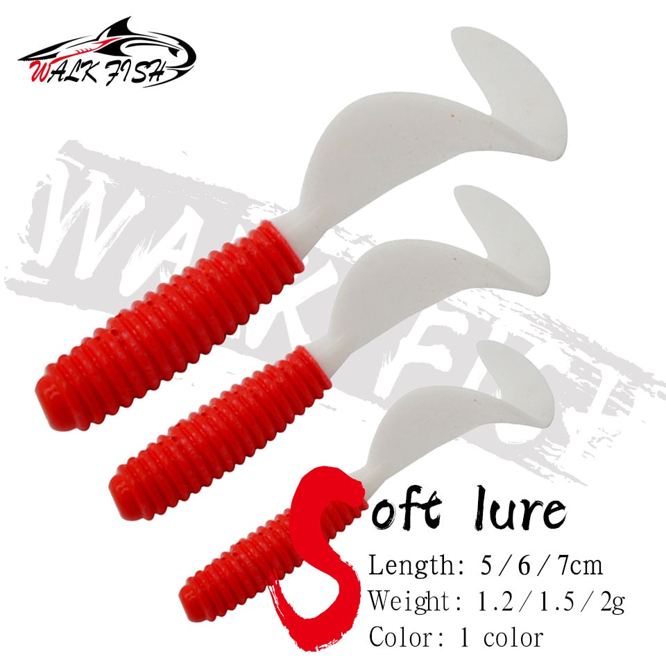 Walk Fish เหยื่อตกปลา รูปหนอนธรรมชาติ 7.5 3.7 กรัม 5 6 7 สีแดง สีขาว 10 ชิ้น