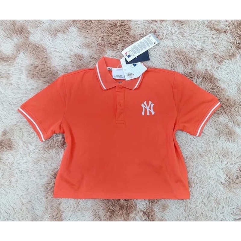 เสื้อยืดคอปก MLB ตัวสั้นสีส้มสวย ของแท้ 100%