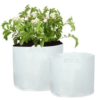 Non-woven fabric Grow bag กระถางผ้า สีขาว มีหัวหิ้ว กระถางผ้าปลูกต้นไม้ ถุงปลูกต้นไม้ กระถางต้นไม้