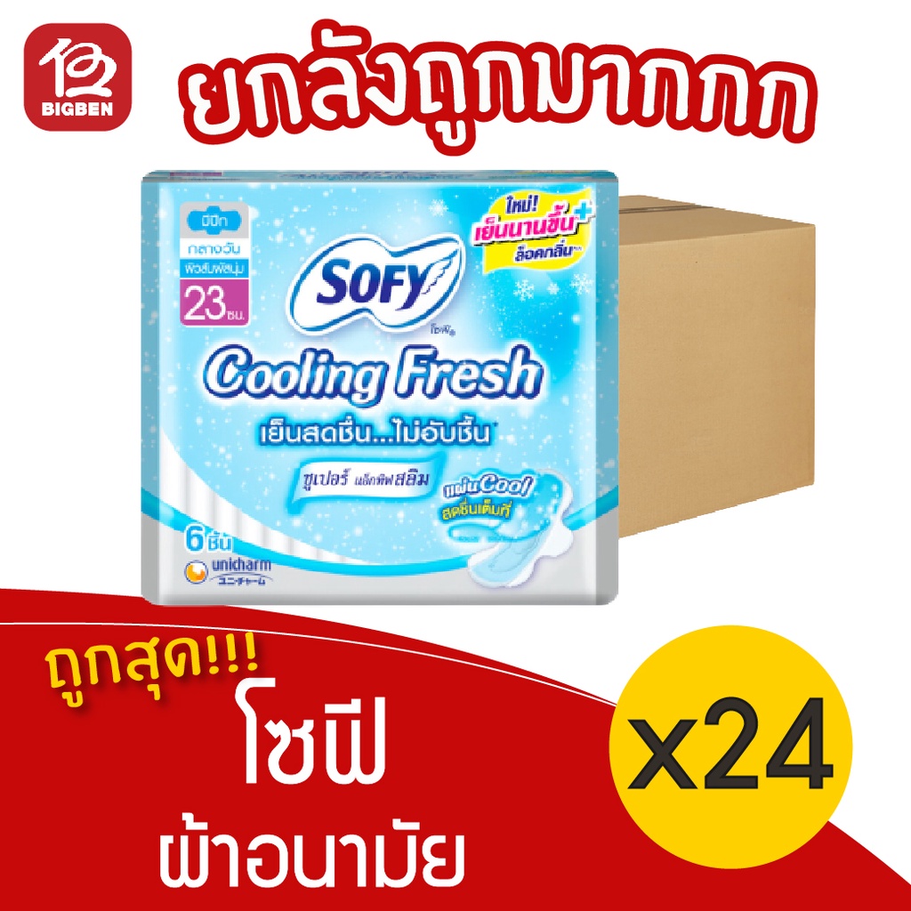 [ยกลัง 24 ห่อ] Sofy โซฟี ผ้าอนามัย คูลลิ่ง เฟรช 23 ซม.6 ชิ้น มีปีก กลางวัน 28851111113013