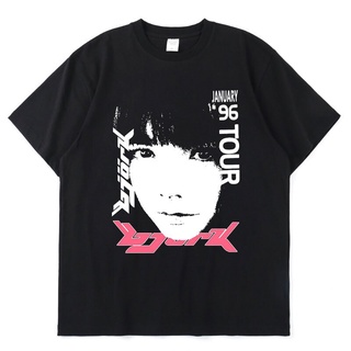 ผ้าฝ้ายแท้เสื้อยืดคอกลม แขนสั้น ผ้าฝ้าย 100% พิมพ์ลายโปรโมชั่น 90s Bjork 1996 สีดํา สไตล์ญี่ปุ่น BHYX QUMLS-4XL