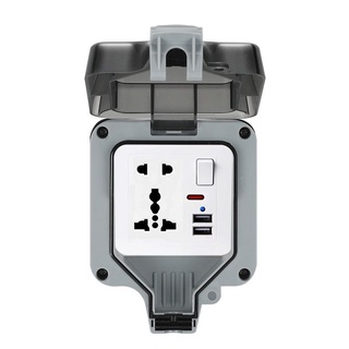 IP66 Weatherproof กันน้ำกลางแจ้งกล่อง ช่องเสียบ2ช่อง มีusb Wall Power Socket /อังกฤษมาตรฐาน Switched Outlet