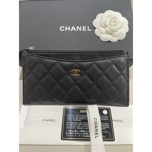 กระเป๋าสตางค์ Chanel แท้ หนังคาเวียร์สีดำ holo 26