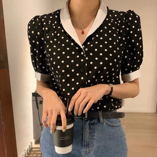 เสื้อคอปกดีเทลเก๋แขนสั้น A211   เสื้อผ้าแฟชั่น เสื้อผ้าผู้หญิง เสื้อผ้าแฟชั่นราคาส่ง  งานเกาหลี แฟชั่นมาใหม่ ชุดทำงาน