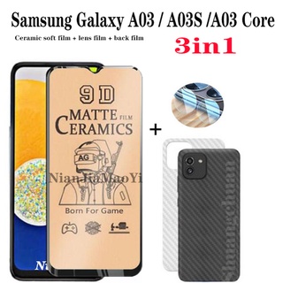 3in1 ฟิล์มกระจกนิรภัยเซรามิค กันรอยเลนส์กล้อง และด้านหลัง สําหรับ Samsung Galaxy A03 A03S A03 Core A32 A22 A02 A02S A04 A04S A04 Core