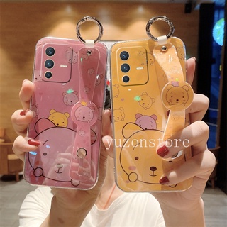 New VIVO V23 Y76 V23e V23e 5G เคสโทรศัพท with TPU Wristband Stand Casing Shiny Cartoon Phone Case TPU Protective Phone Soft Cover