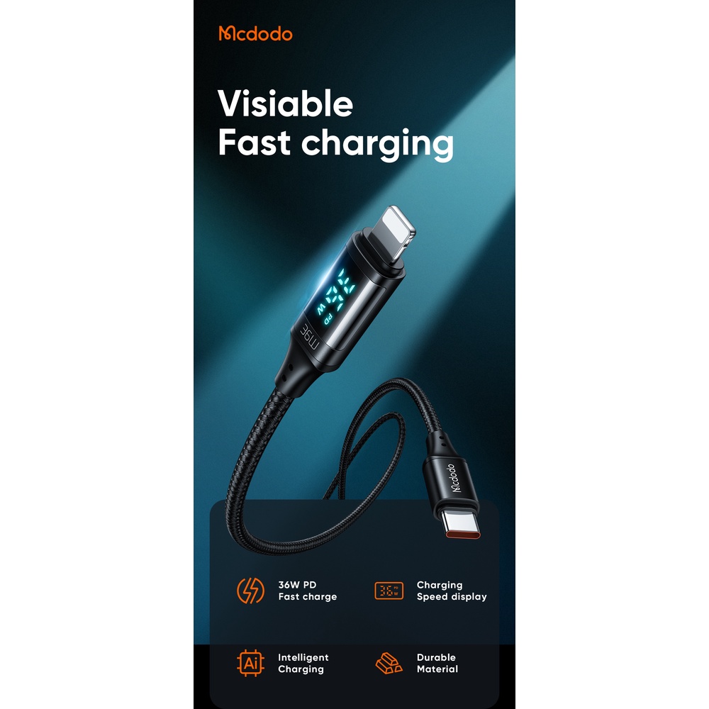 Mcdodo สายชาร์จดิจิทัล 36W PD ชาร์จเร็ว เข้าได้กับ Lightning Type C Micro Usb CA-106 107 108 103 110