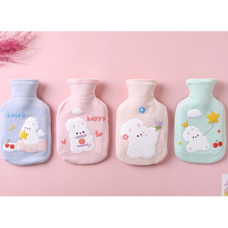 (พร้อมส่ง) ถุงน้ำร้อน​ กระเป๋าน้ำร้อน​ รุ่น Happy rabbit​ 4 สี ขนาด​ 350 ml พร้อมส่งจ้า