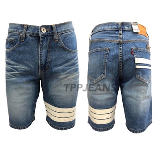 JEANSEXPRESS Mens Shorts HD กางเกงขาสั้นชายแถบหนัง สีบลูฟอกซีดเป้าซิป Size 28-236 รับชำระปลายทาง