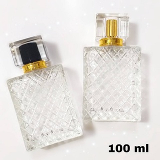 ขวดน้ำหอมสเปรย์ square flat ฝาเหลี่ยมอะคริลิคใส (ขวดเปล่า) 100 ml