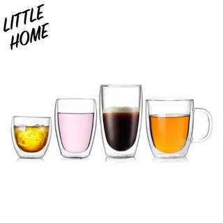 LITTLEHOME แก้วสองชั้น แก้วกาแฟ แบบมีหูจับและไม่มีหูจับ ใส่ได้ทั้งร้อนเย็น  เข้าไมโครเวฟได้