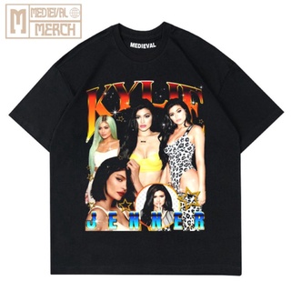 ผ้าฝ้ายแท้Kylie JENNER เสื้อยืดลําลอง แขนสั้น คอกลม พิมพ์ลาย VINTAGE HOT OVERSIZE สีดํา สําหรับผู้หญิง 24SS-5XL