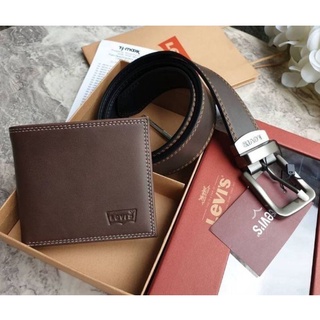 รุ่นขายดี🔥ซื้อ1ได้ถึง2ใบ! ลีวายเข็มขัดกระเป๋าสตางค์ หนังวัวแท้ LEVIS REAL LEATHER BELT &amp; WALLET VALUE PACK