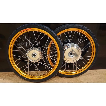ชุดล้อโลทองขอบเรียบ#17 1.40x2 Click125,PCX ดุมกระจกพร้อมยางนอกลายไฟ+ยางใน ใส่ Click-125i