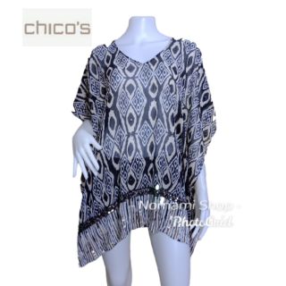 แบรนด์ Chicos เสื้อทรงปีกค้างคาว สีดำ/ครีม  อก 46+