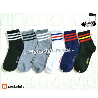 ถุงเท้าแฟชั่น ขอบลายแถบ 3 เส้น Old School Socks ข้อกลาง