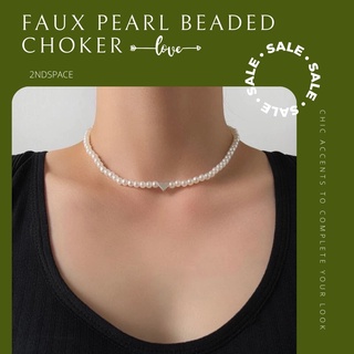 🔥SALE🔥สร้อยคอลูกปัดมุกจี้รูปหัวใจ🌈สไตล์สวยหวาน🌈✨Faux Pearl Beaded Choker✨พร้อมส่งค่า